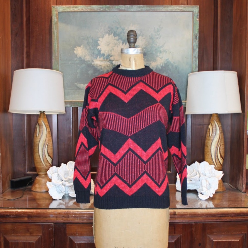 Vintage Black and Red Zig Zag Sweater